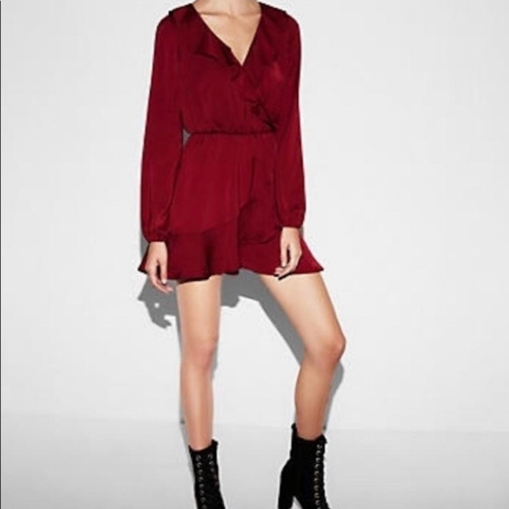 Express Wine Ruffle Dress